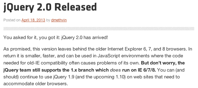 jQuery2.0 released