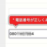 電話番号の入力に対する警告表示